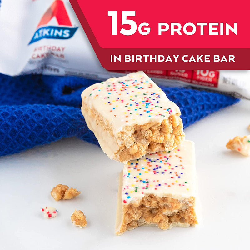 Atkins Birthday Cake Protein Meal Bar. Crispy and Creamy with Real Almond Butter. Keto-Friendly, 5 Count (Pack of 6)