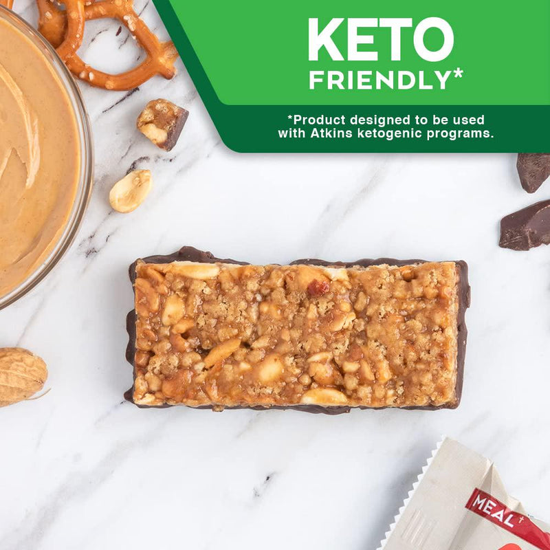 Atkins Chocolate Peanut Butter Pretzel Protein Meal Bar. Sweet and Salty. Keto-Friendly. (5 Bars)