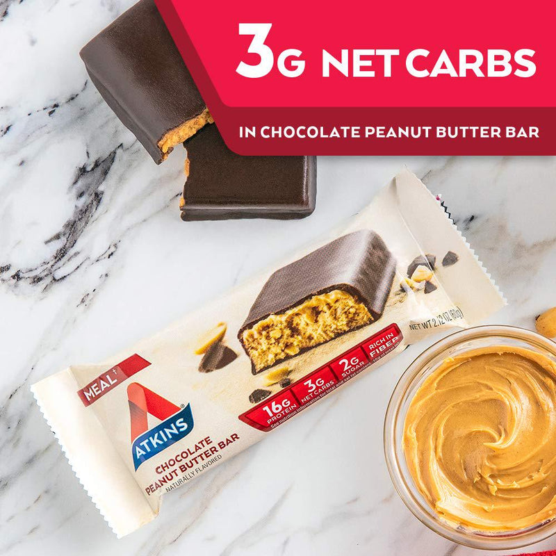 Atkins Chocolate Peanut Butter Protein Meal Bar. Rich in Fiber. Keto-Friendly. Value Pack (8 Bars)