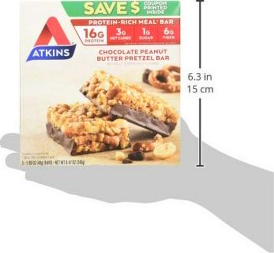 Atkins Chocolate Peanut Butter Pretzel Protein Meal Bar. Sweet and Salty. Keto-Friendly. (5 Bars)