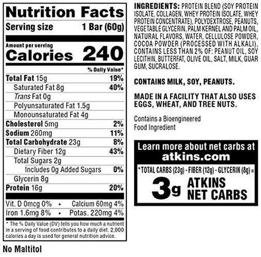 Atkins Chocolate Peanut Butter Protein Meal Bar. Rich in Fiber. Keto-Friendly. Value Pack (8 Bars)