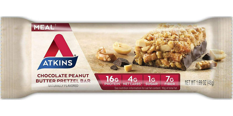 Atkins Chocolate Peanut Butter Pretzel Protein Meal Bar. Sweet and Salty. Keto-Friendly. (5 Bars)