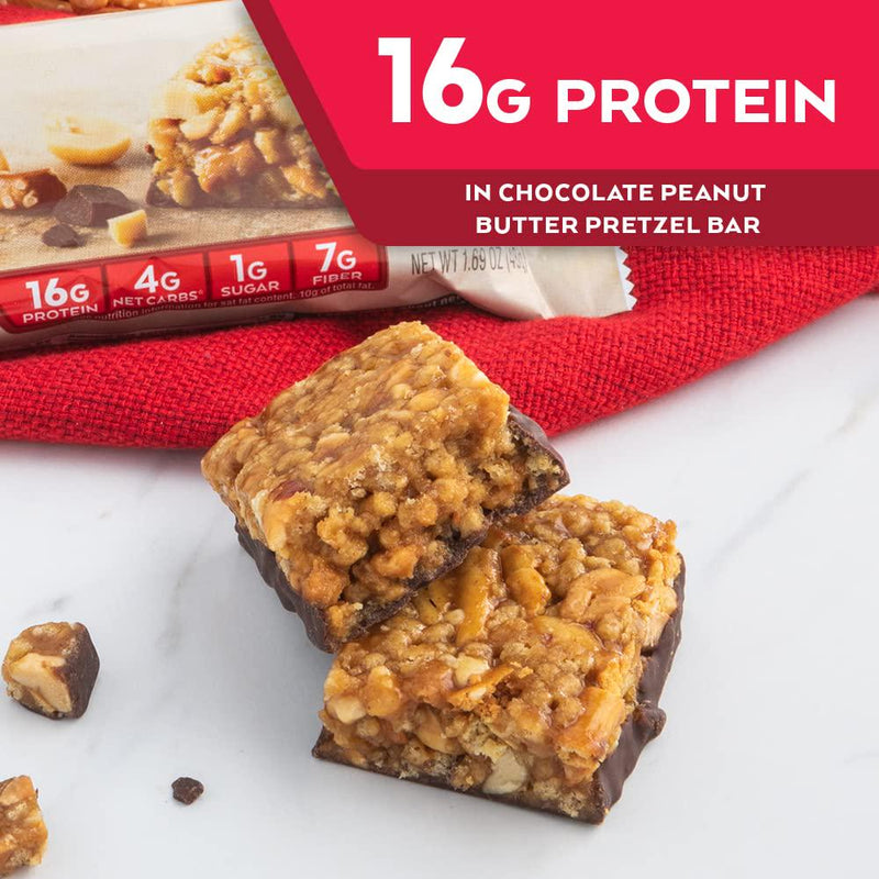 Atkins Chocolate Peanut Butter Pretzel Protein Meal Bar. Sweet and Salty. Keto-Friendly. (5 Bars)