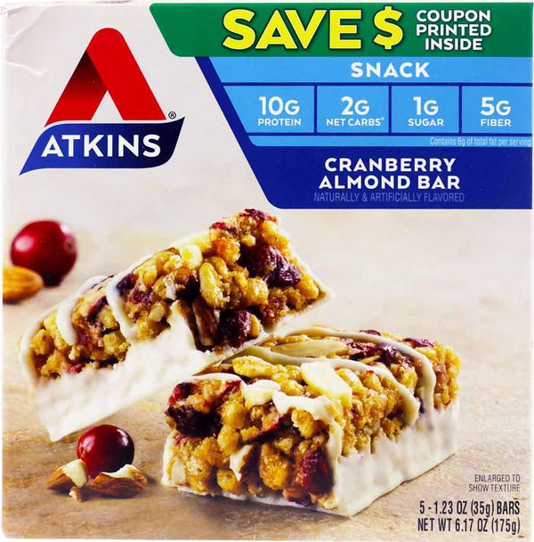 Atkins Cranberry Almond Bar 3 Boxes of 5 Bars (15 total bars)