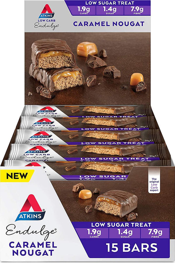 Atkins Endulge Caramel Nougat Bars | Keto Friendly Bars | 15 x 35g Low Carb Chocolate Bars | Low Carb, Low Sugar, High Fibre | 15 Bar Pack