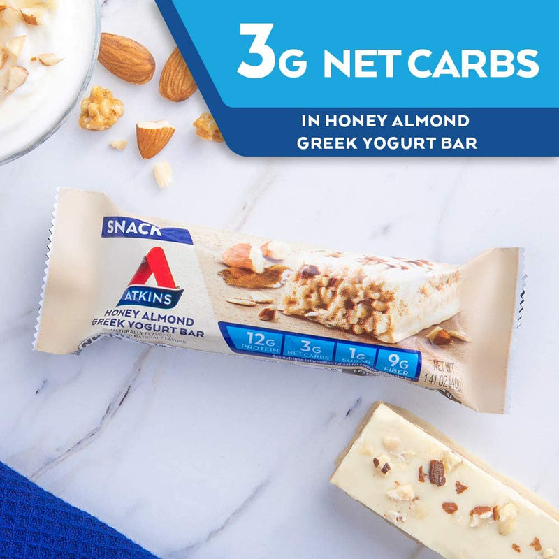 Atkins Honey Almond Greek Yogurt Snack Bar. with B Vitamins and Real Almond Butter. Keto Friendly and Gluten Free., 5 Count (Pack of 6) (505801)