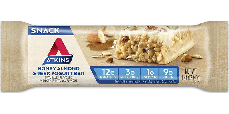 Atkins Honey Almond Greek Yogurt Snack Bar. with B Vitamins and Real Almond Butter. Keto Friendly and Gluten Free., 5 Count (Pack of 6) (505801)