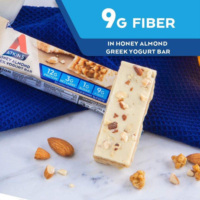 Atkins Honey Almond Greek Yogurt Snack Bar. with B Vitamins and Real Almond Butter. Keto Friendly and Gluten Free., 5 Count (Pack of 6) (505801)