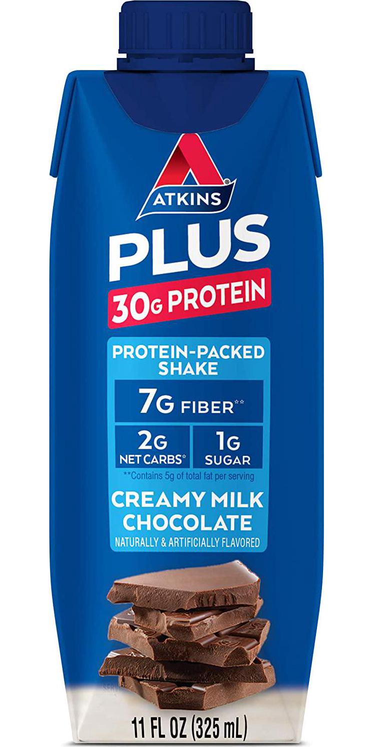 Atkins PLUS Protein-Packed Shake. Creamy Milk Chocolate with 30 Grams of Protein. Keto-Friendly and Gluten Free. (12 Shakes)