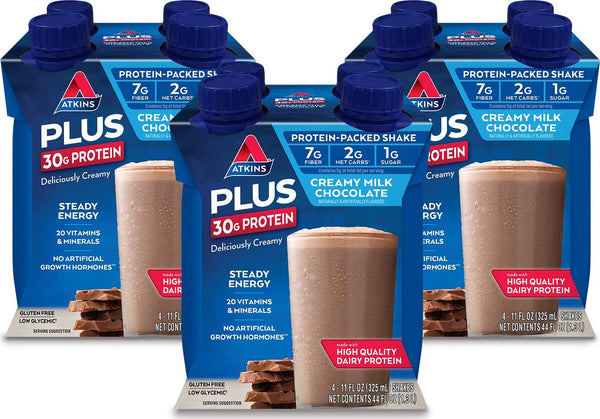 Atkins PLUS Protein-Packed Shake. Creamy Milk Chocolate with 30 Grams of Protein. Keto-Friendly and Gluten Free. (12 Shakes)