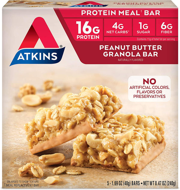 Atkins Peanut Butter Granola Protein Meal Bar. Crunchy and Creamy. Keto-Friendly. (5 Bars)