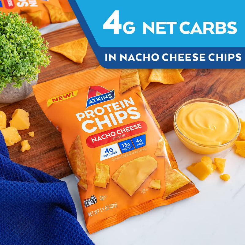 Atkins Protein Chips, Nacho Cheese, Keto Friendly, Baked Not Fried, 12 Count