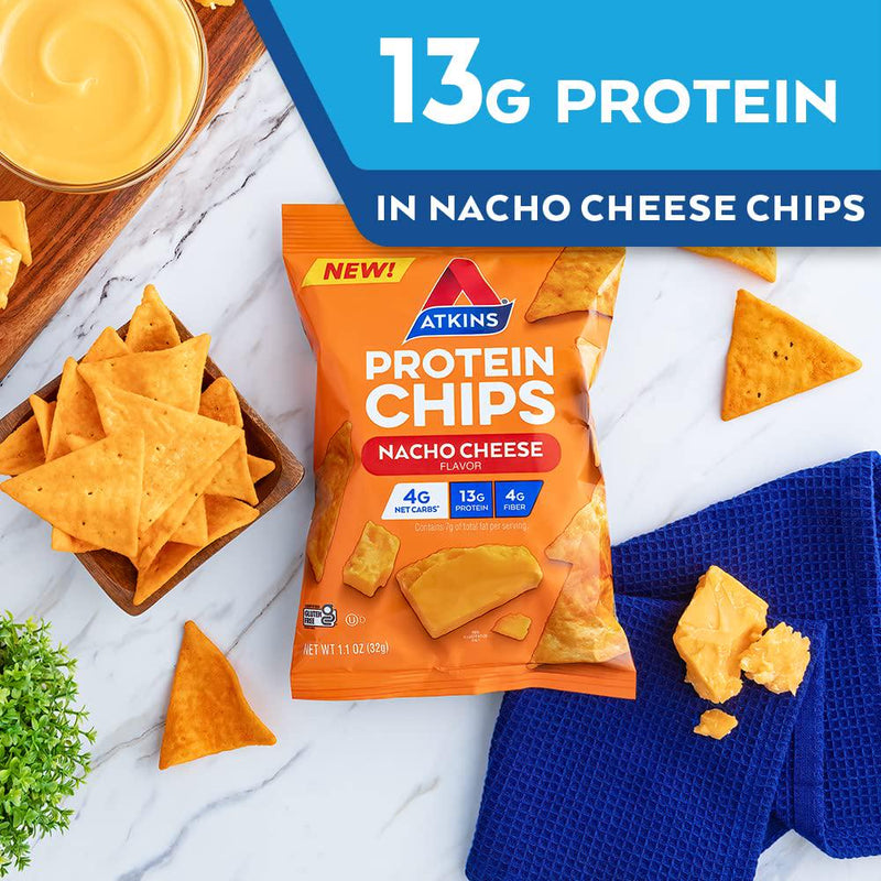 Atkins Protein Chips, Nacho Cheese, Keto Friendly, Baked Not Fried, 12 Count