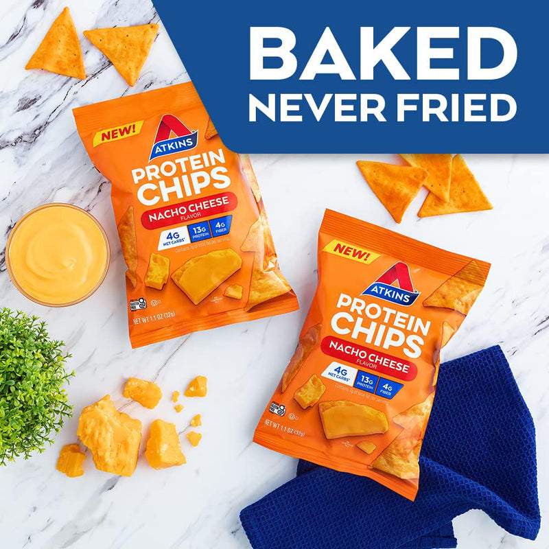 Atkins Protein Chips, Nacho Cheese, Keto Friendly, Baked Not Fried, 12 Count