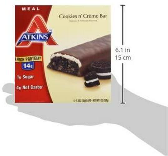 Atkins Protein Meal Bar, Cookies and Crème, Keto Friendly, 5 Count