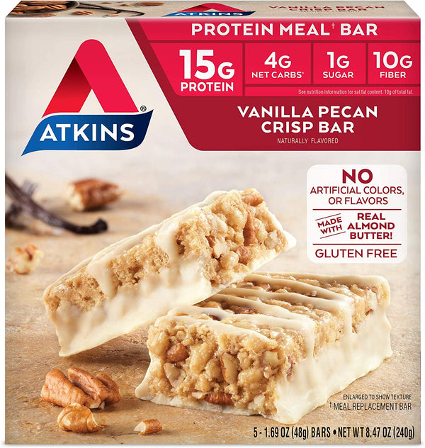 Atkins Protein Meal Bar, Vanilla Pecan Crisp, Keto Friendly, 5 Count