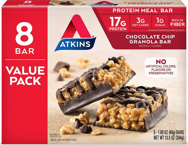 Atkins Protein-Rich Meal Bar, Chocolate Chip Granola, Keto Friendly, 8 Count