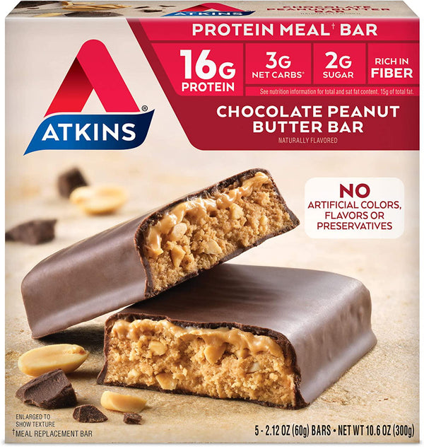 Atkins Protein-Rich Meal Bar, Chocolate Peanut Butter, Keto Friendly, 5 Count