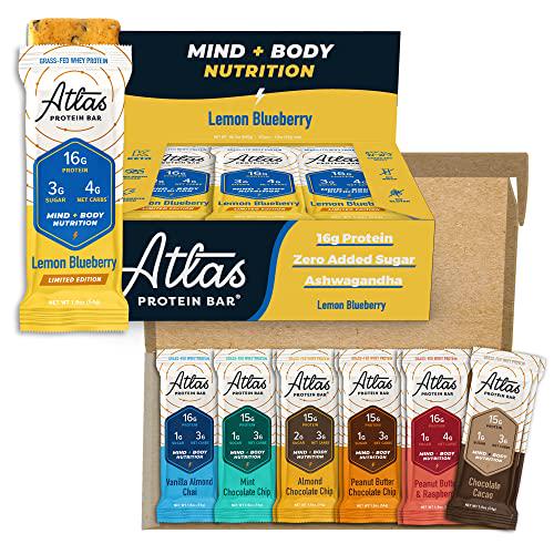 Atlas Mind + Body Keto Protein Bar - Lemon Blueberry + Ultimate Variety Keto Bars - Low Carb Protein Bars - High Fiber Bars - Low Sugar Meal Replacement Bars - Organic Ashwagandha (20 Count)