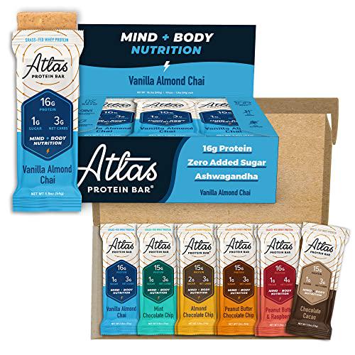 Atlas Mind + Body Keto Protein Bar - Vanilla Almond Chai + Ultimate Variety Keto Bars - Low Carb Protein Bars - High Fiber Bars - Low Sugar Meal Replacement Bars - Organic Ashwagandha (20 Count)