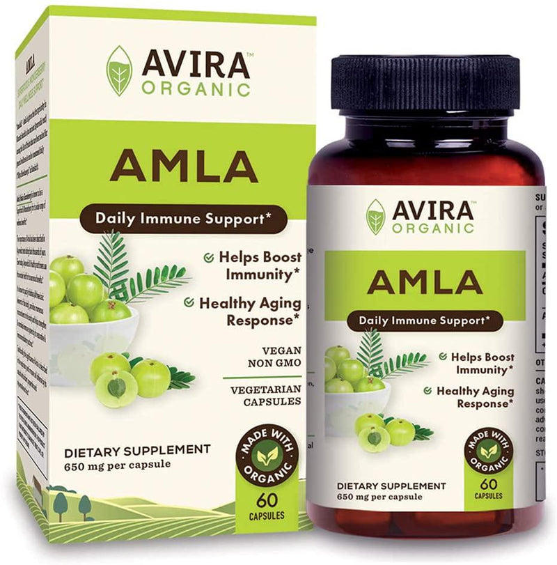 Avira Organic Amla for Immune Support - Max Strength 1300mg Serving per Day, Amla Rich in Vitamin C Complex, 2 Pack of 60's - 120 Veg Caps, Non GMO, Made with AML5HS Amla