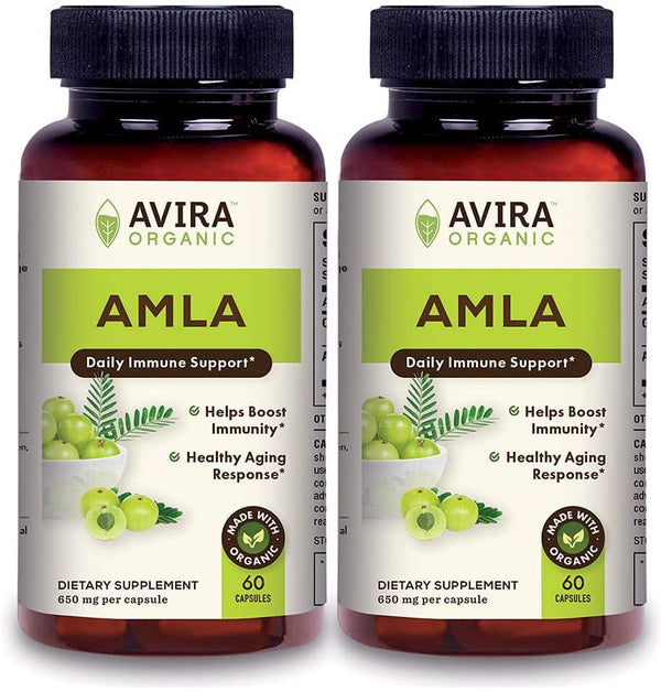 Avira Organic Amla for Immune Support - Max Strength 1300mg Serving per Day, Amla Rich in Vitamin C Complex, 2 Pack of 60's - 120 Veg Caps, Non GMO, Made with AML5HS Amla