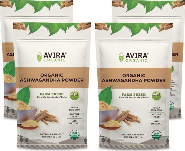 Avira Organic Ashwagandha Powder, Indian Ginseng, Allergen Free, Vegan, Non-GMO, Super Food, Easy To Mix In Smoothies, Baking, Tea And Lattes, Resealable 16 oz Bag