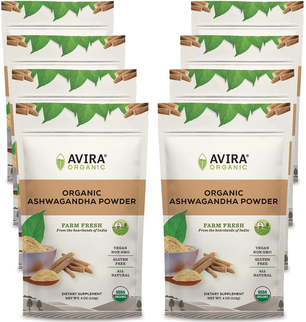 Avira Organic Ashwagandha Powder, Indian Ginseng, Allergen Free, Vegan, Non-GMO, Super Food, Easy To Mix In Smoothies, Baking, Tea And Lattes, Resealable 32 Oz Bag