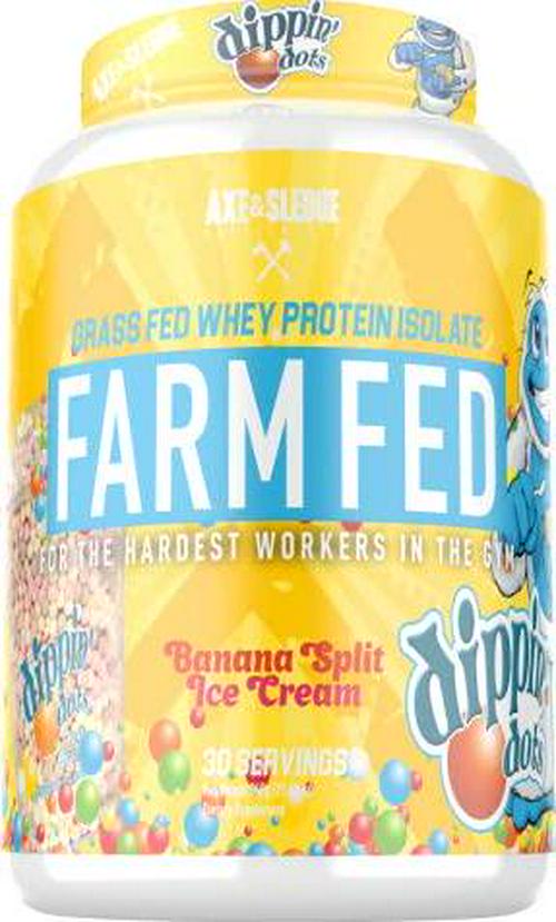 Axe and Sledge Supplements Farm Fed Grass-Fed Whey Protein Isolate, Digestive Enzymes, 22 Grams Protein, 30 Servings (Dippin' Dots Banana Split Ice Cream)