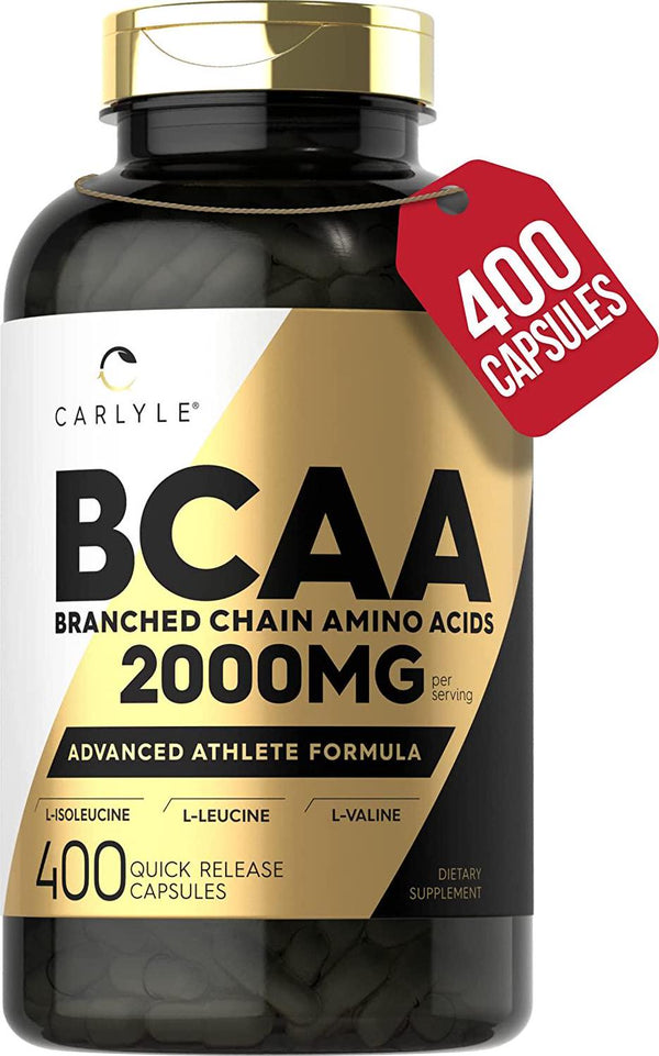 BCAA Amino Acids | 2000mg | 400 BCAA Capsules | Non-GMO Gluten Free Branch Chain Amino Acids Supplements | by Carlyle