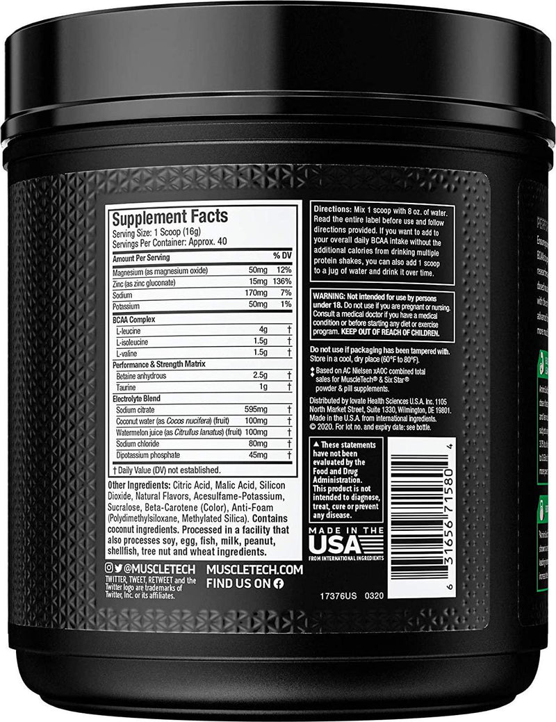 BCAA Amino Acids + Electrolyte Powder | MuscleTech Amino Build | 7g of BCAAs + Electrolytes | Support Muscle Recovery, Build Lean Muscle and Boost Endurance | Tropical Twist (40 Servings)