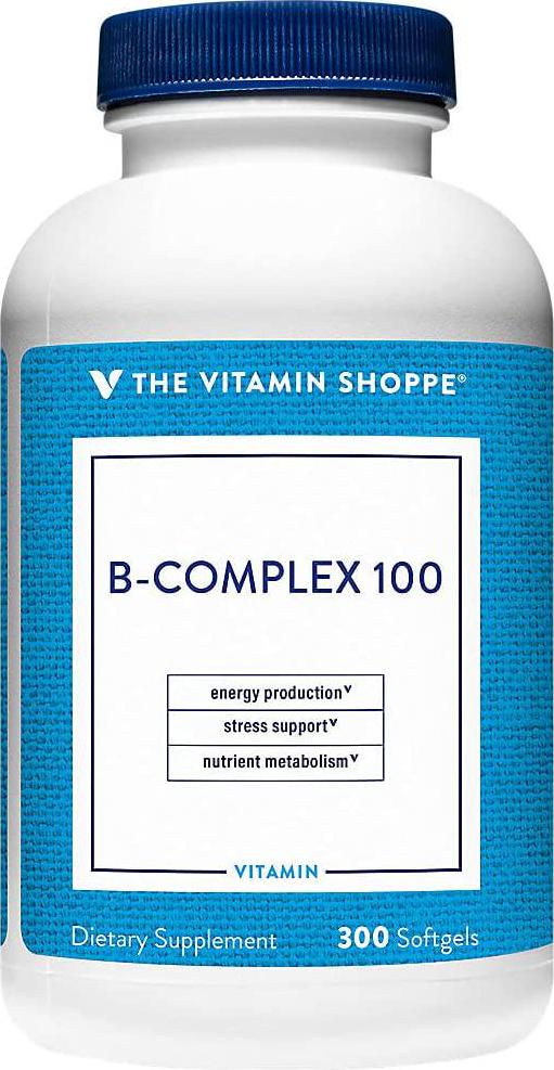 BComplex 100 Supports Energy Production, Nervous System Function Nutrient Metabolism Excellent Source of B1, B2, B6, B12, Niacin, Folic Acid Biotin (300 Softgels) by The Vitamin Shoppe