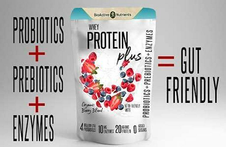 BIOACTIVE NUTRIENTS Whey Protein Plus by BioActive Nutrients 600g 20 Servings 4 Billion CFU Probiotics Prebiotics 10mg Enzymes L-Glutamine 20g Protein Antioxidants Phytonutrients Keto MCTs No Sugar