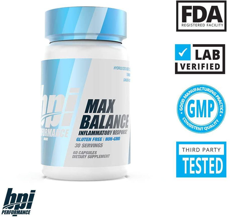BPI Performance Max Balance Inflammatory Response – Joint Relief and Support, Anti-inflammatory – Hydrolyzed Beef Collagen, Turmeric, Ginger Root – Gluten Free – Non-GMO – For Men and Women – 30 Servings