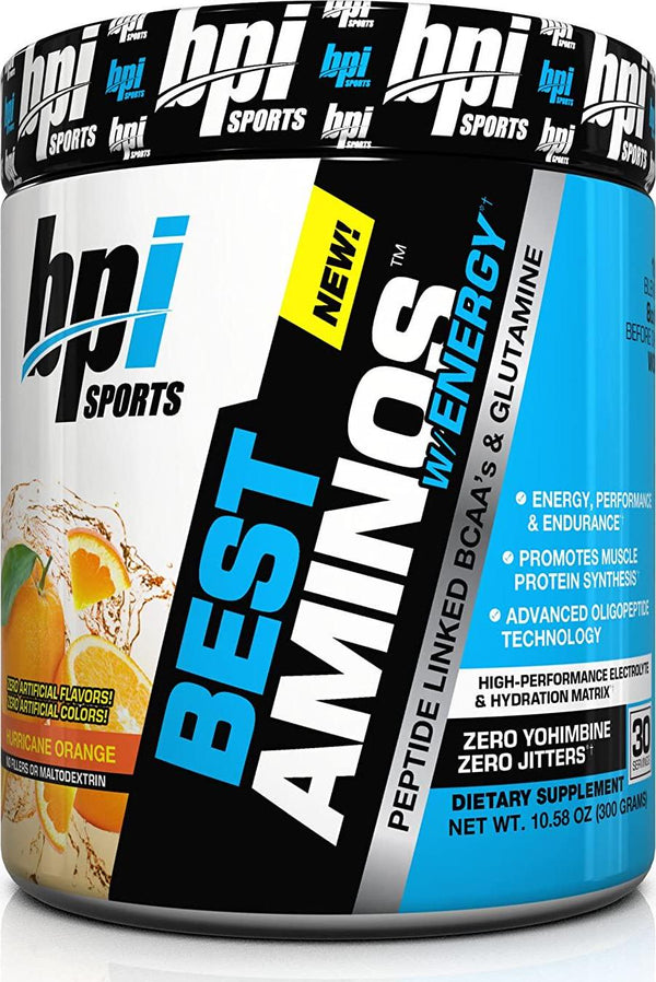 BPI Sports Best Aminos with Energy Peptide Linked BCAAs and Glutamine, Hurricane Orange, 10.58 Ounce