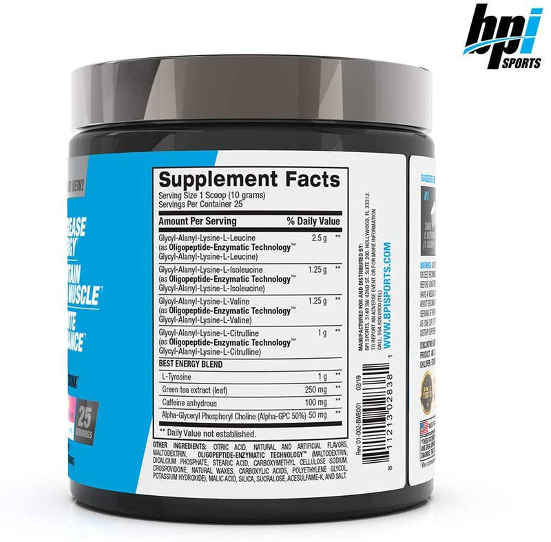 BPI Sports Best BCAA with Energy - Healthy BCAA Powder - Improved Performance - Lean Muscle Building - Accelerated Recovery - Proprietary Energy Blend - Sour Candy - 25 Servings - 8.8 oz. (BP114)