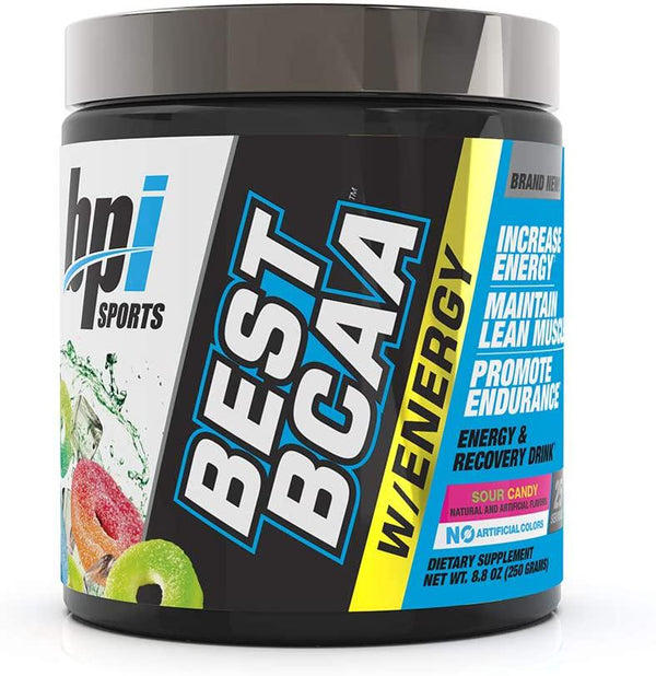 BPI Sports Best BCAA with Energy - Healthy BCAA Powder - Improved Performance - Lean Muscle Building - Accelerated Recovery - Proprietary Energy Blend - Sour Candy - 25 Servings - 8.8 oz. (BP114)