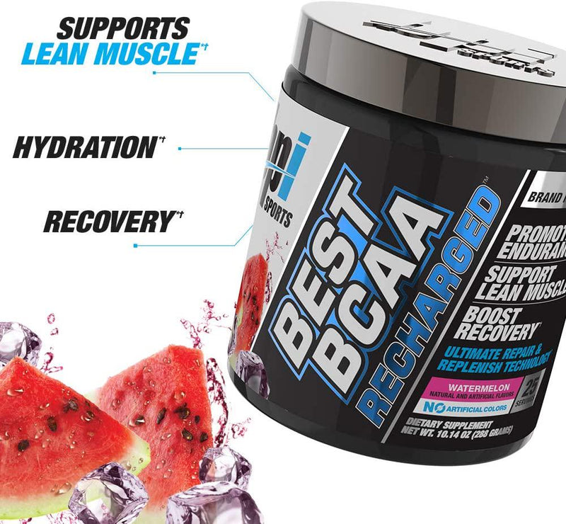 BPI Sports Best Bcaa Recharged Endurance, Muscle, Recovery Leucine, Isoleucine, Valine Green Tea Taurine Coconut Water Electrolytes for Men and Women Watermelon 25 Servings 10.14 Oz
