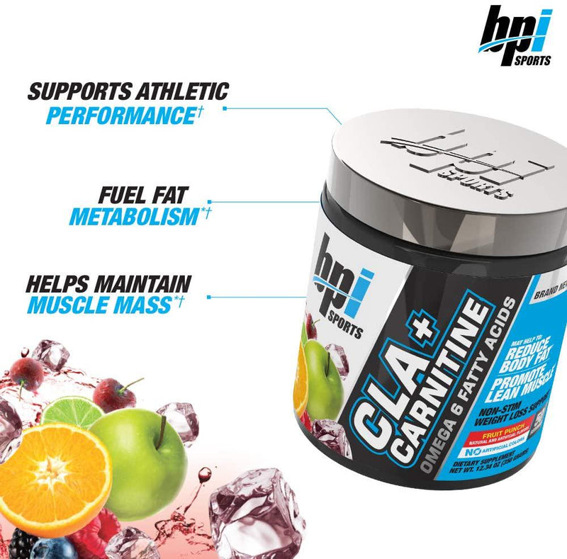 BPI Sports CLA + Carnitine Conjugated Linoleic Acid Weight Loss Formula Metabolism, Performance, Lean Muscle Caffeine Free For Men and Women Fruit Punch 50 servings 12.34 oz