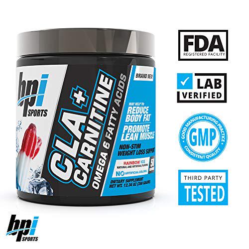 BPI Sports Cla + Carnitine Conjugated Linoleic Acid Weight Loss Formula Metabolism, Performance, Lean Muscle Caffeine Free for Men and Women Rainbow Ice 50 Servings 12.34 Oz