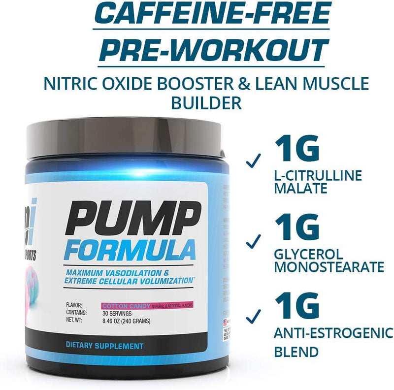 BPI Sports Pump Formula - Mike O Hearn Titan Series - Caffeine Free Pre-Workout Powder - DIM, L-Citrulline, Citrulline Malate - Muscle Builder and Muscle Recovery (Cotton Candy, 8.46oz)