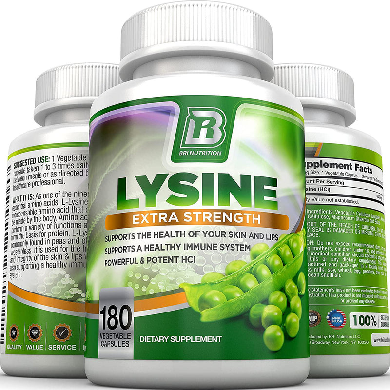 BRI Nutrition L-Lysine 180 Servings Per Bottle - Super 500mg Veggie Capsules