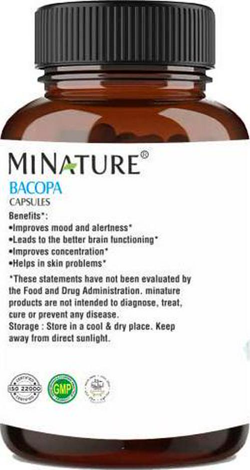 Bacopa Extract Capsules by MI Nature, 1000 mg, 60 Count | Improves Mood and Concentration | Better Brain Functioning |