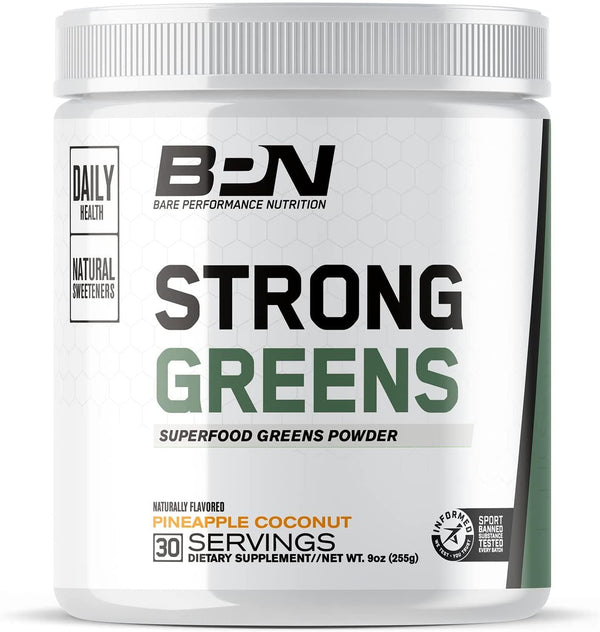 Bare Performance Nutrition, Strong Greens Superfood Powder, Antioxidants, Non-GMO, Gluten Free and No Artificial Sweeteners, Wheat Grass, Coconut Water, Turmeric and Monk Fruit (Pineapple Coconut)