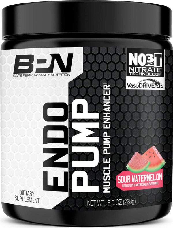 Bare Performance Nutrition Endo Pump Muscle Pump Enhancer, L-Citrulline, NO3-T Betaine Nitrate and VasoDrive-AP Hydrolyzed Casein Tripeptides (30 Servings, Sour Watermelon)