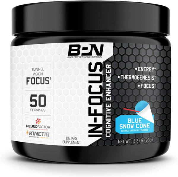 Bare Performance Nutrition, in-Focus, Cognitive Enhancer, Thermogenic, Nootropic, Energy, (50 Servings, Blue Snow Cone)
