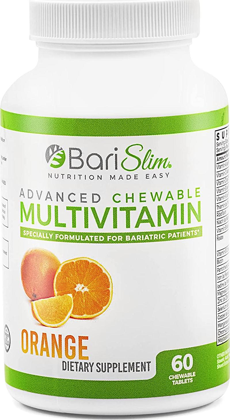 BariSlim Advanced Chewable Bariatric Multivitamin with Iron - Bariatric Vitamin and Supplement for Post Bariatric Surgery Including Gastric Bypass and Gastric Sleeve - Orange - 60 Count