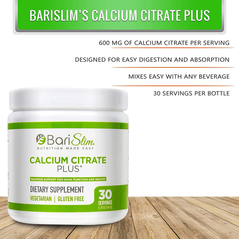 BariSlim Bariatric Calcium Citrate Plus with Magnesium and Vitamin D - 600 mg of Calcium Citrate Per Serving - Formulated for Patients After Weight Loss Surgery - 30 Servings