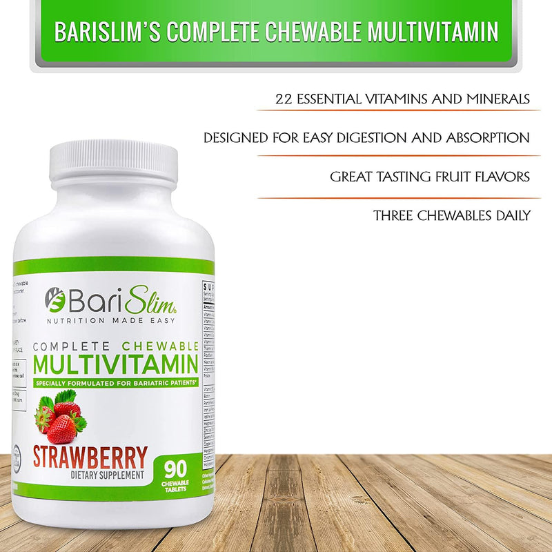 BariSlim Complete Chewable Bariatric Multivitamin - 45 mg of Iron - Chewable Bariatric Vitamin and Supplement for Post Bariatric Surgery Including Gastric Bypass and Gastric Sleeve - Strawberry