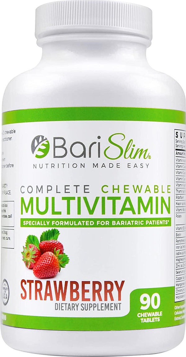 BariSlim Complete Chewable Bariatric Multivitamin - 45 mg of Iron - Chewable Bariatric Vitamin and Supplement for Post Bariatric Surgery Including Gastric Bypass and Gastric Sleeve - Strawberry